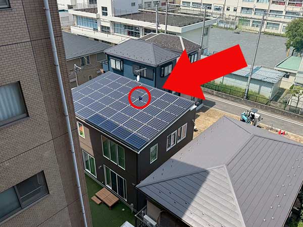 隣家の屋根に飛ばされた洗濯物